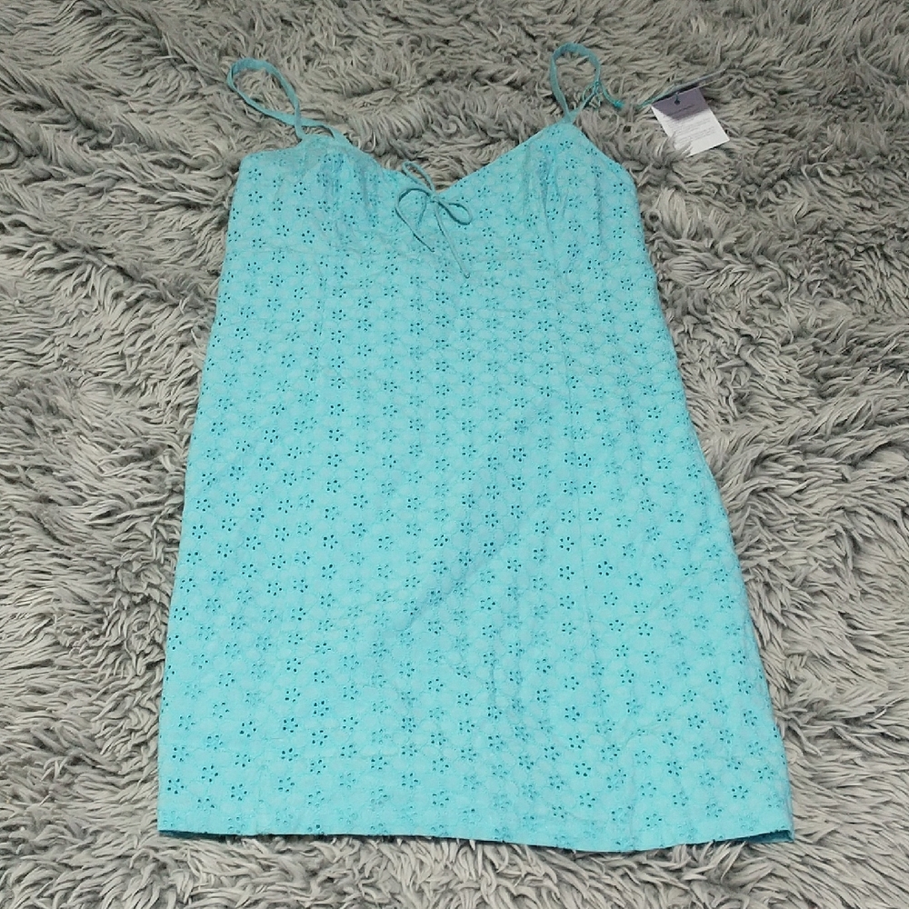 Aqua Eyelet Slip Dress - Spaghetti Straps